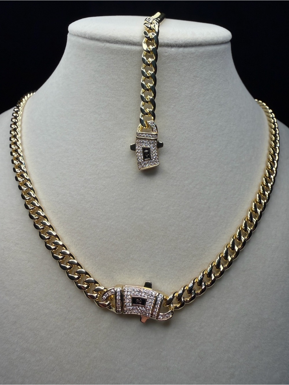 Cuban Link Set 22in chain 8in bracelet 14K Premium Finish Moissanite Box Locks